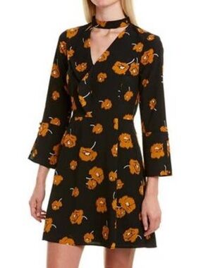 EUC Derek Lam 10 Crosby Cascade Abstract Floral Print Band Neck Dress Ruffles 4